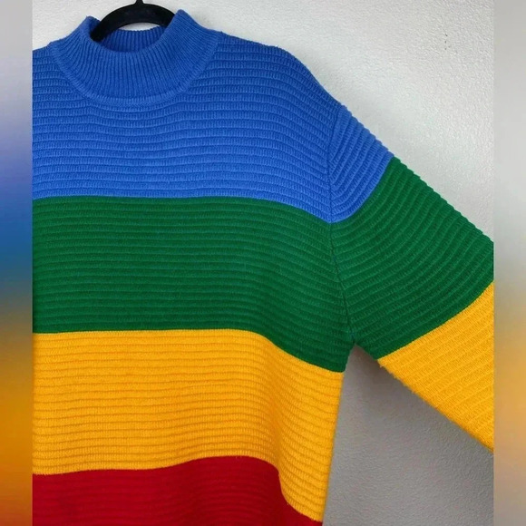 UNIF Women's Small Crayola Sweater Stripe Primary Color Block Mock Neck Emma Cha - Picture 9 of 16